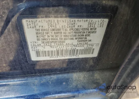 2017 Nissan Sentra S из США, поврежденный, VIN 3N1AB7AP6HY339966